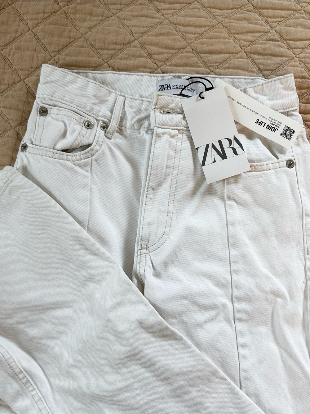 NWT ZARA Front Seam Straight Jeans | White | Women’s 2